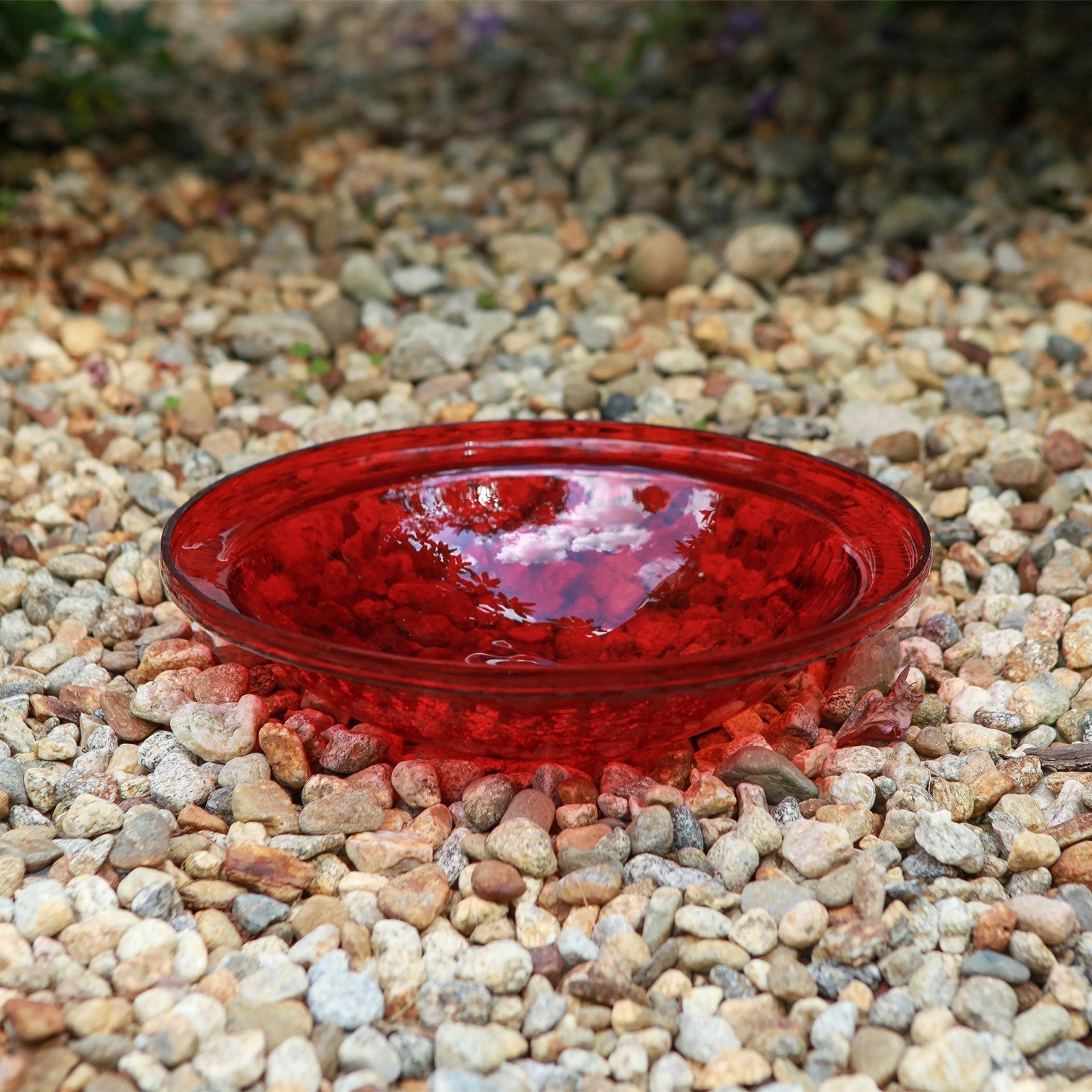 ACHLA Crackle Glass Bowl Red 12in Decorative Bowl | Crackled Glass Art | Garden & Patio Accent | 12.5 x 3 in | Model CGB-09R