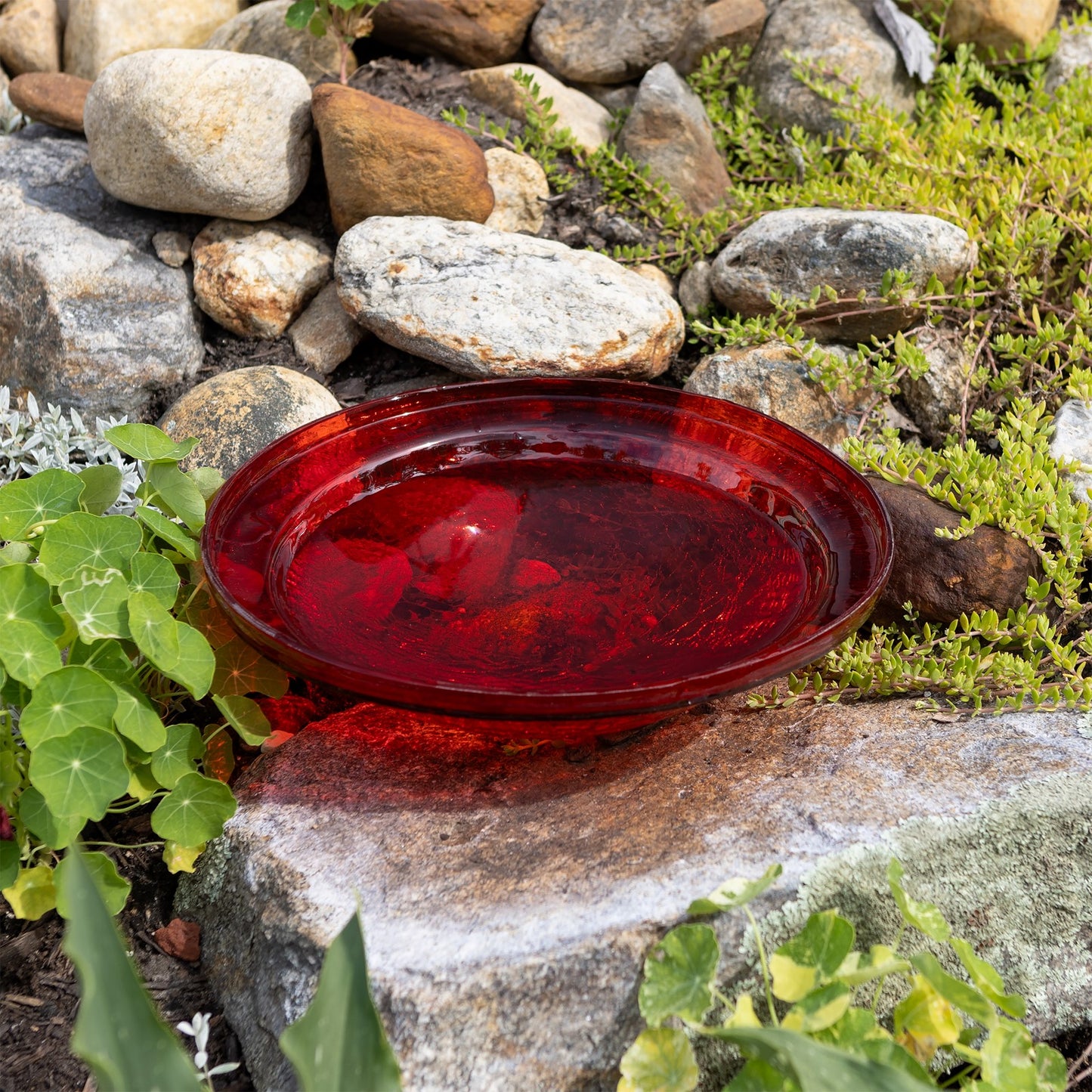 ACHLA Crackle Glass Bowl Red 12in Decorative Bowl | Crackled Glass Art | Garden & Patio Accent | 12.5 x 3 in | Model CGB-09R