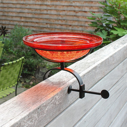 ACHLA 12" Crackle Bowl with Over Rail Bracket, Red