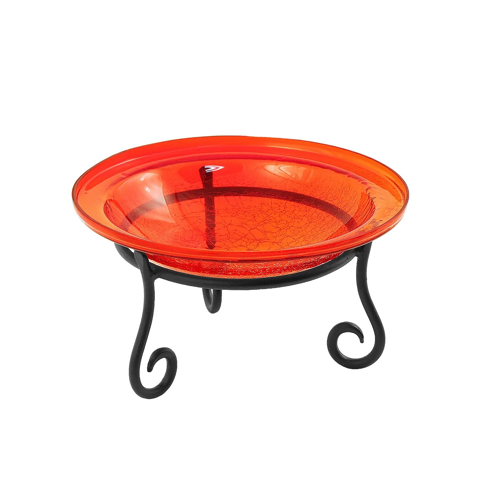 ACHLA 12in Crackle Glass Birdbath with Short Stand | Tomato Red Hand-Blown Glass & Wrought Iron | Garden Patio & Tabletop | Model CGB-09R-S1