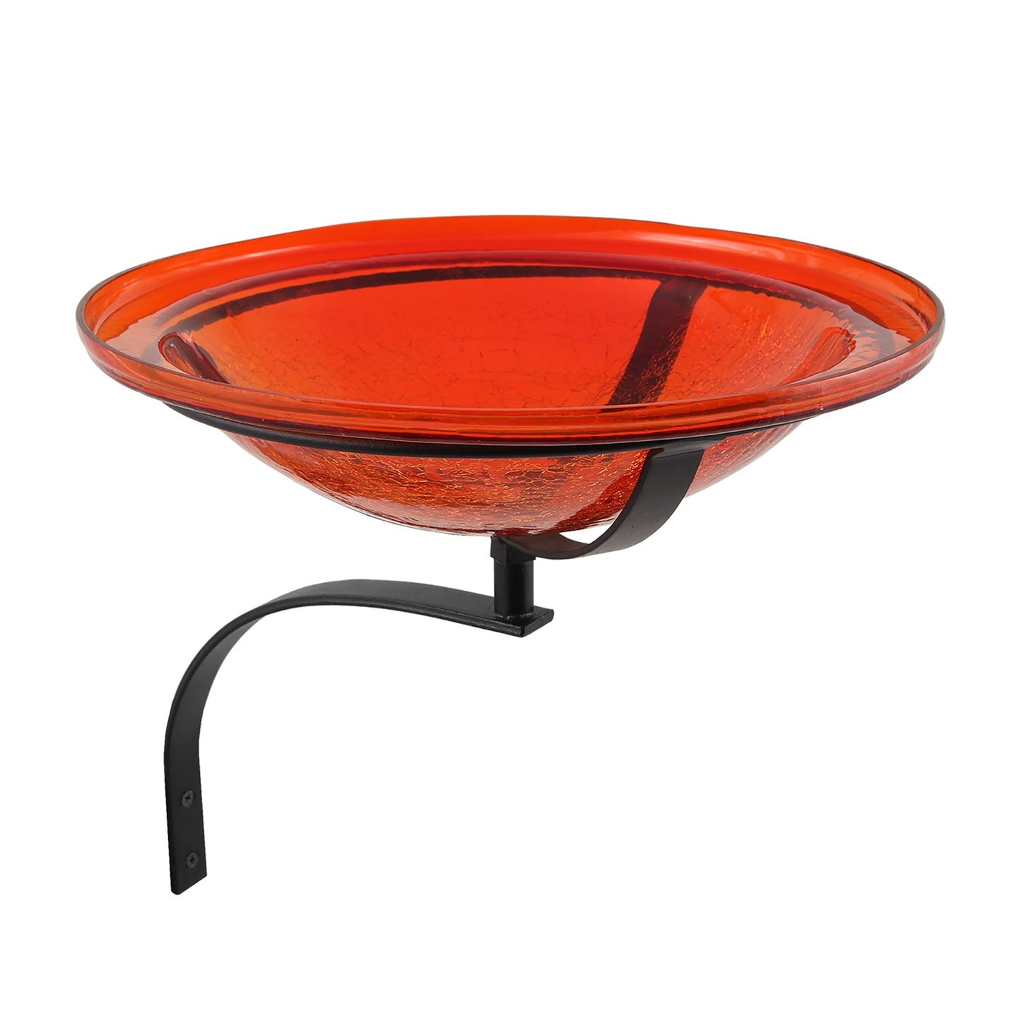 ACHLA 12in Crackle Glass Birdbath | Hand-Blown Red Glass with Black Wrought Iron Bracket | Garden & Patio Bird Bath | 12.5 x 12.5 x | Model CGB-09R-WM