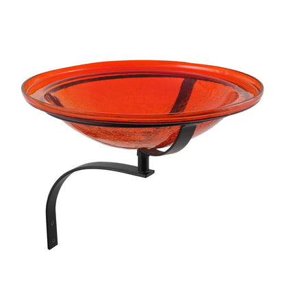 ACHLA 12in Crackle Glass Birdbath | Hand-Blown Red Glass with Black Wrought Iron Bracket | Garden & Patio Bird Bath | 12.5 x 12.5 x | Model CGB-09R-WM