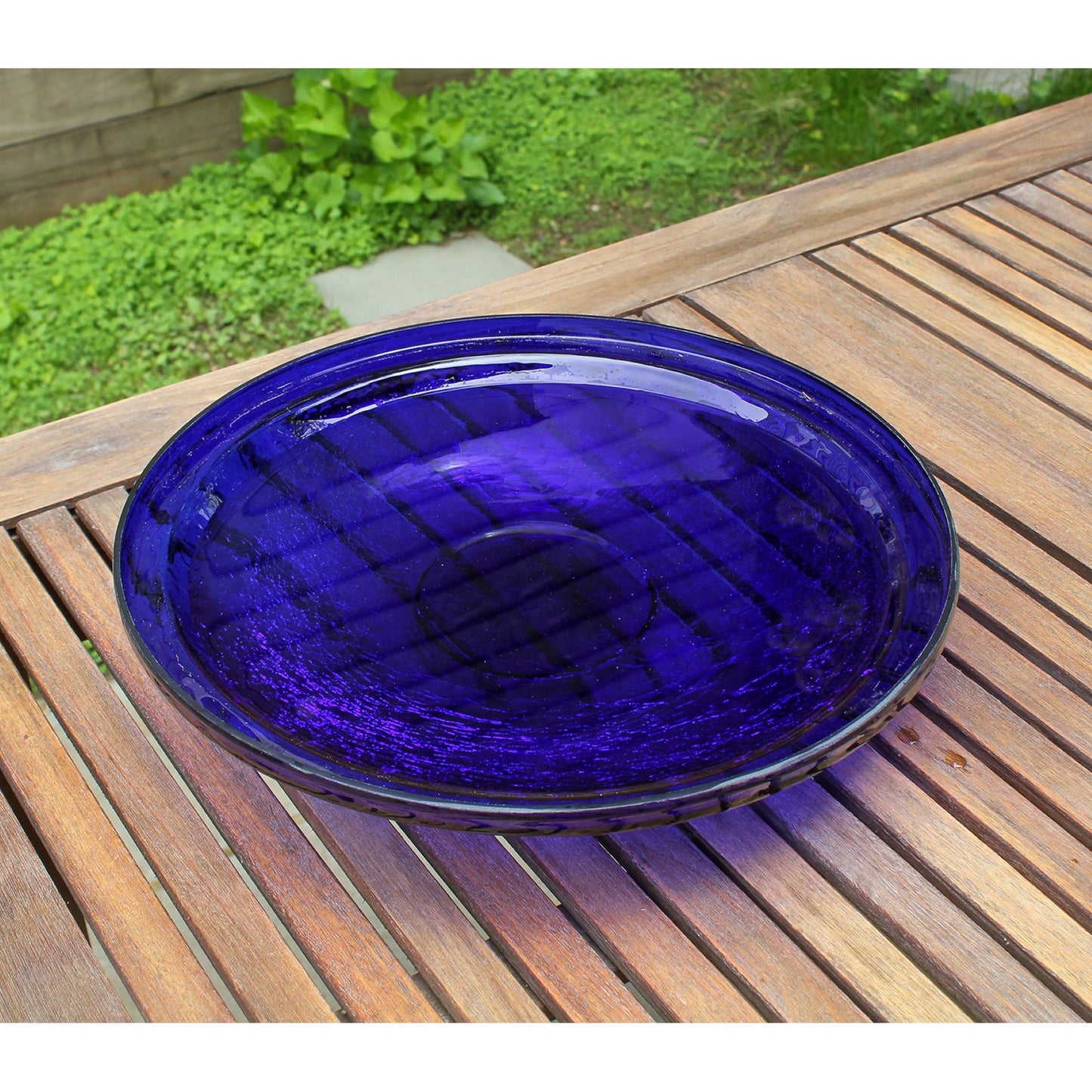 ACHLA 14in Cobalt Blue Crackle Glass Decorative Bowl | Handcrafted Art Glass | Patio & Garden Accent | 13.75 x 13.75 x 2.5 in | Model CGB-14CB