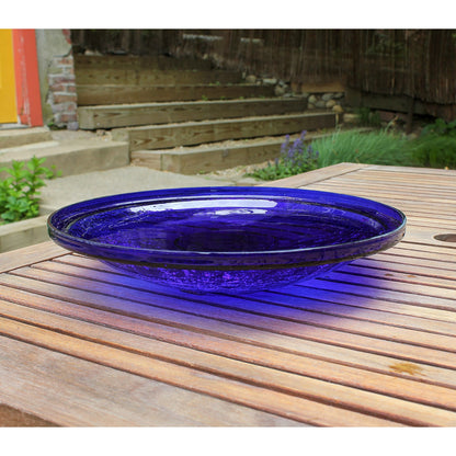 ACHLA 14in Cobalt Blue Crackle Glass Decorative Bowl | Handcrafted Art Glass | Patio & Garden Accent | 13.75 x 13.75 x 2.5 in | Model CGB-14CB