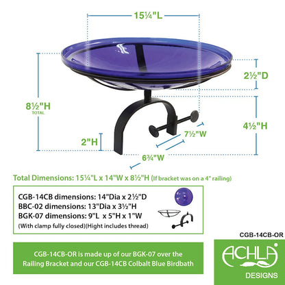 ACHLA 14" Crackle Bowl with Over Rail Bracket, Cobalt Blue