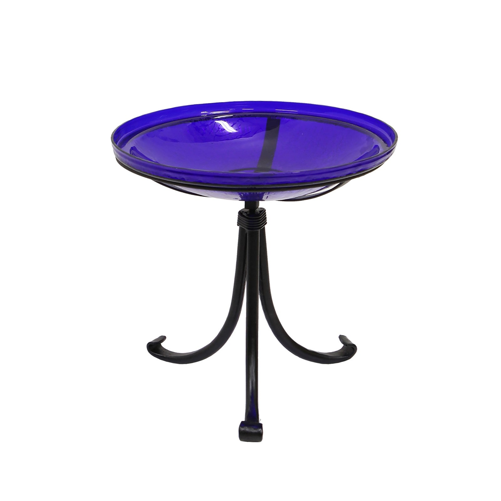 ACHLA Crackle Glass Birdbath with Tripod Stand | Cobalt Blue Glass and Black Wrought Iron | Small Garden & Tabletop Bird Bath | Model CGB-14CB-TR2