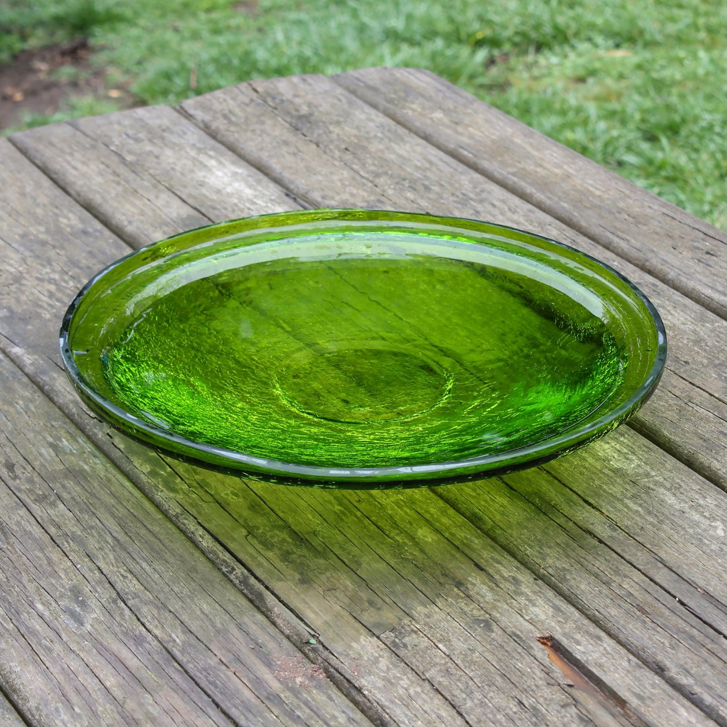 ACHLA 14in Fern Green Crackle Glass Decorative Bowl | Handcrafted Art Glass | Patio & Garden Accent | 14 x 14 x 2.5 in | Model CGB-14FG
