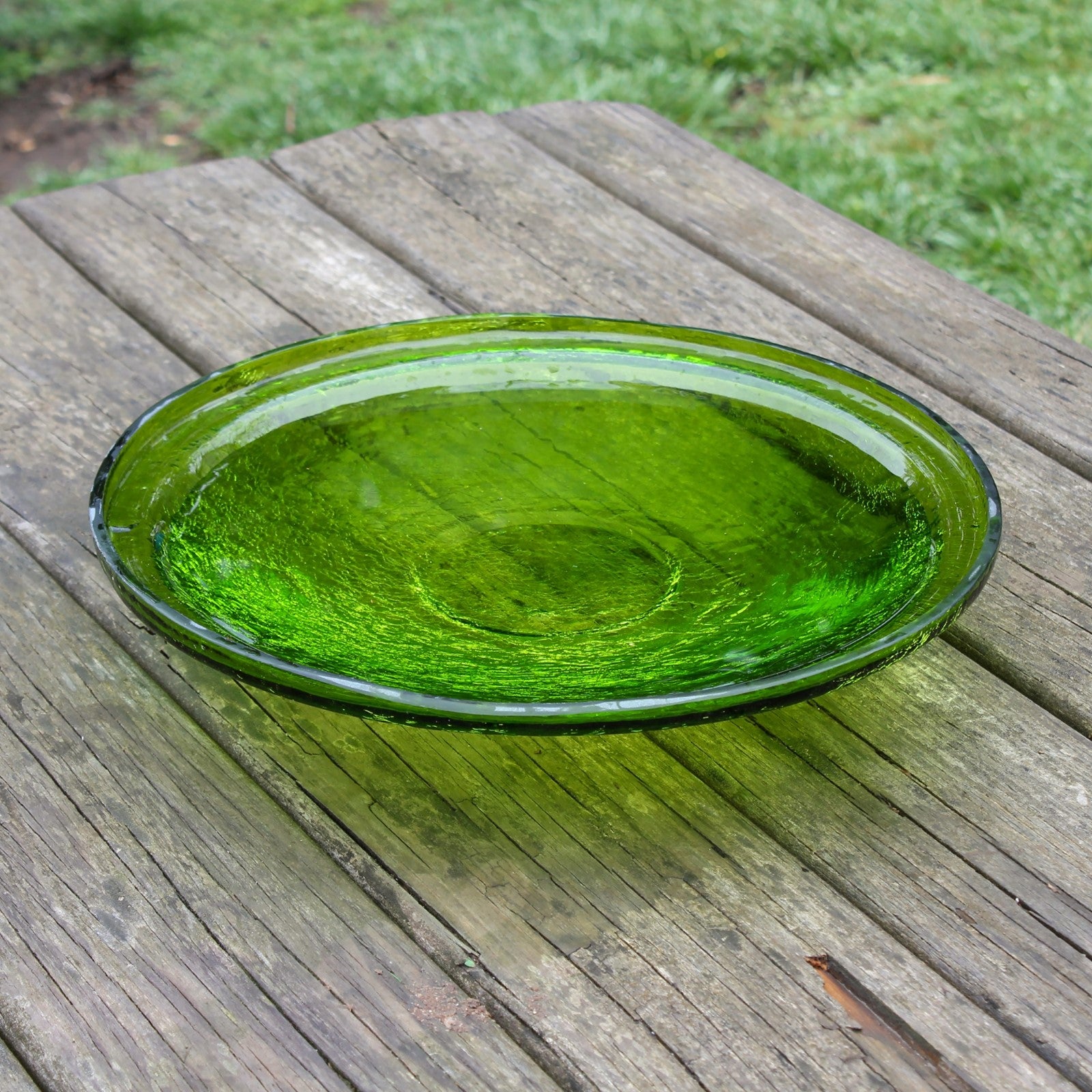 ACHLA 14in Fern Green Crackle Glass Decorative Bowl | Handcrafted Art Glass | Patio & Garden Accent | 14 x 14 x 2.5 in | Model CGB-14FG