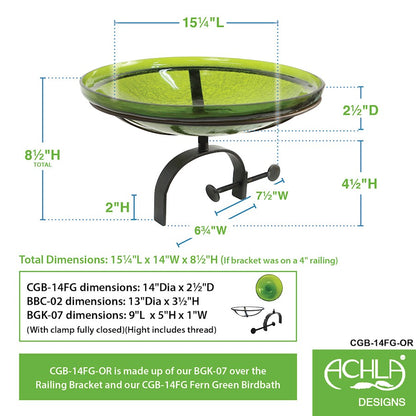 ACHLA 14" Crackle Bowl with Over Rail Bracket, Fern Green