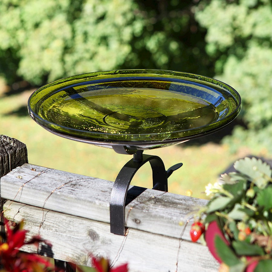ACHLA 14" Crackle Bowl with Over Rail Bracket, Fern Green