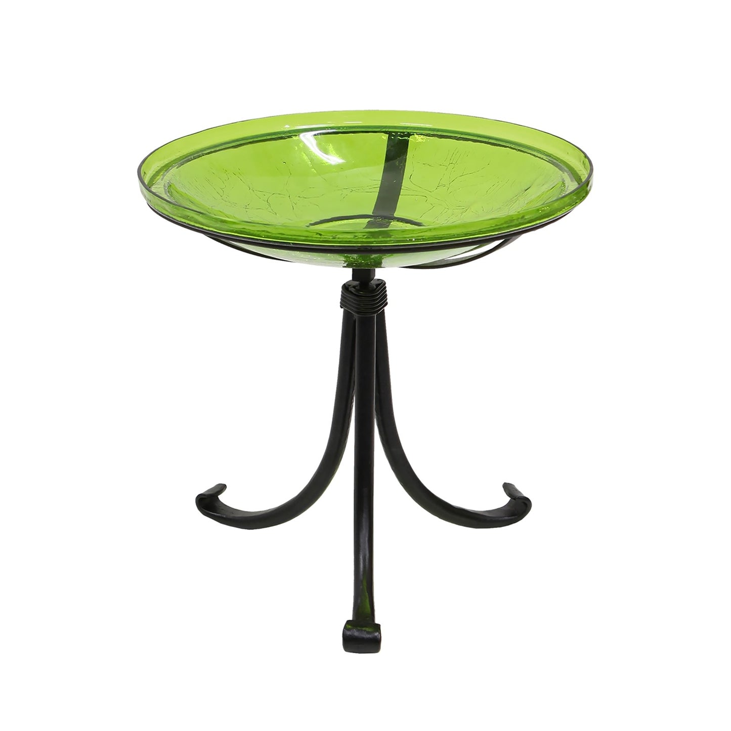 ACHLA Crackle Glass Birdbath with Tripod Stand | Fern Green Glass and Black Wrought Iron | Garden & Patio Accent | Model CGB-14FG-TR2