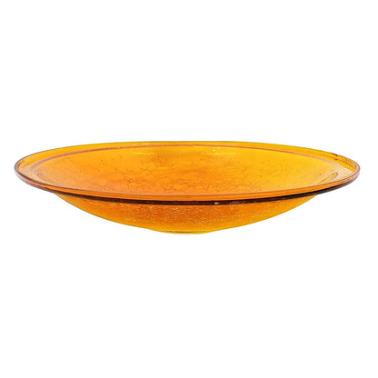 ACHLA Crackle Glass Birdbath Bowl 14in | Hand-Blown Mandarin Glass | Garden & Patio Water Feature | 14 x 14 x 2 in | Model CGB-14M
