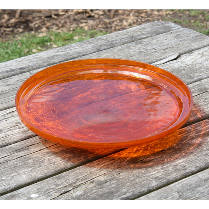 ACHLA Crackle Glass Birdbath Bowl 14in | Hand-Blown Mandarin Glass | Garden & Patio Water Feature | 14 x 14 x 2 in | Model CGB-14M