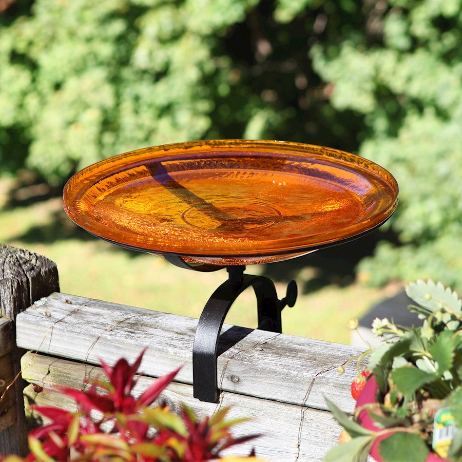 ACHLA 14" Crackle Bowl with Over Rail Bracket, Mandarin