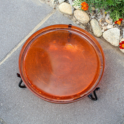 ACHLA 14in Crackle Glass Birdbath with Short Stand | Mandarin Orange Glass and Black Wrought Iron | Garden & Patio Accent | Model CGB-14M-S2