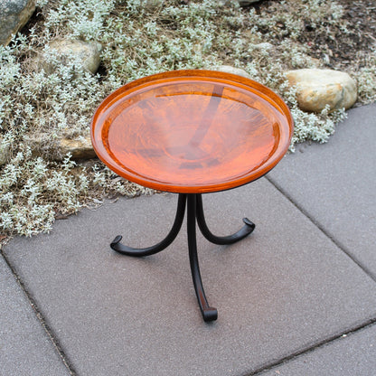 ACHLA Crackle Glass Birdbath | Mandarin Orange Glass Bowl on Black Wrought Iron Tripod Stand | Garden & Patio Accent | Model CGB-14M-TR2