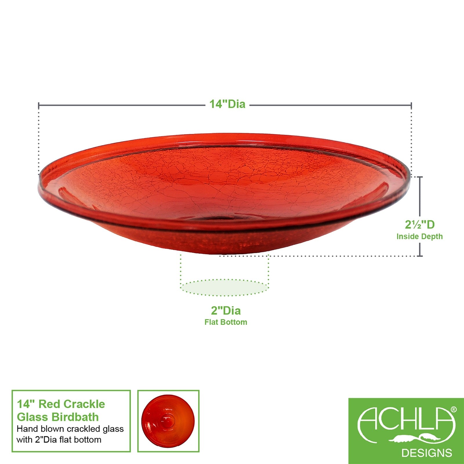ACHLA 14in Red Crackle Glass Decorative Bowl | Handcrafted Art Glass | Patio & Garden Accent | 14 x 14 x 2.5 in | Model CGB-14R