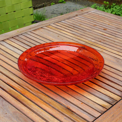 ACHLA 14in Red Crackle Glass Decorative Bowl | Handcrafted Art Glass | Patio & Garden Accent | 14 x 14 x 2.5 in | Model CGB-14R