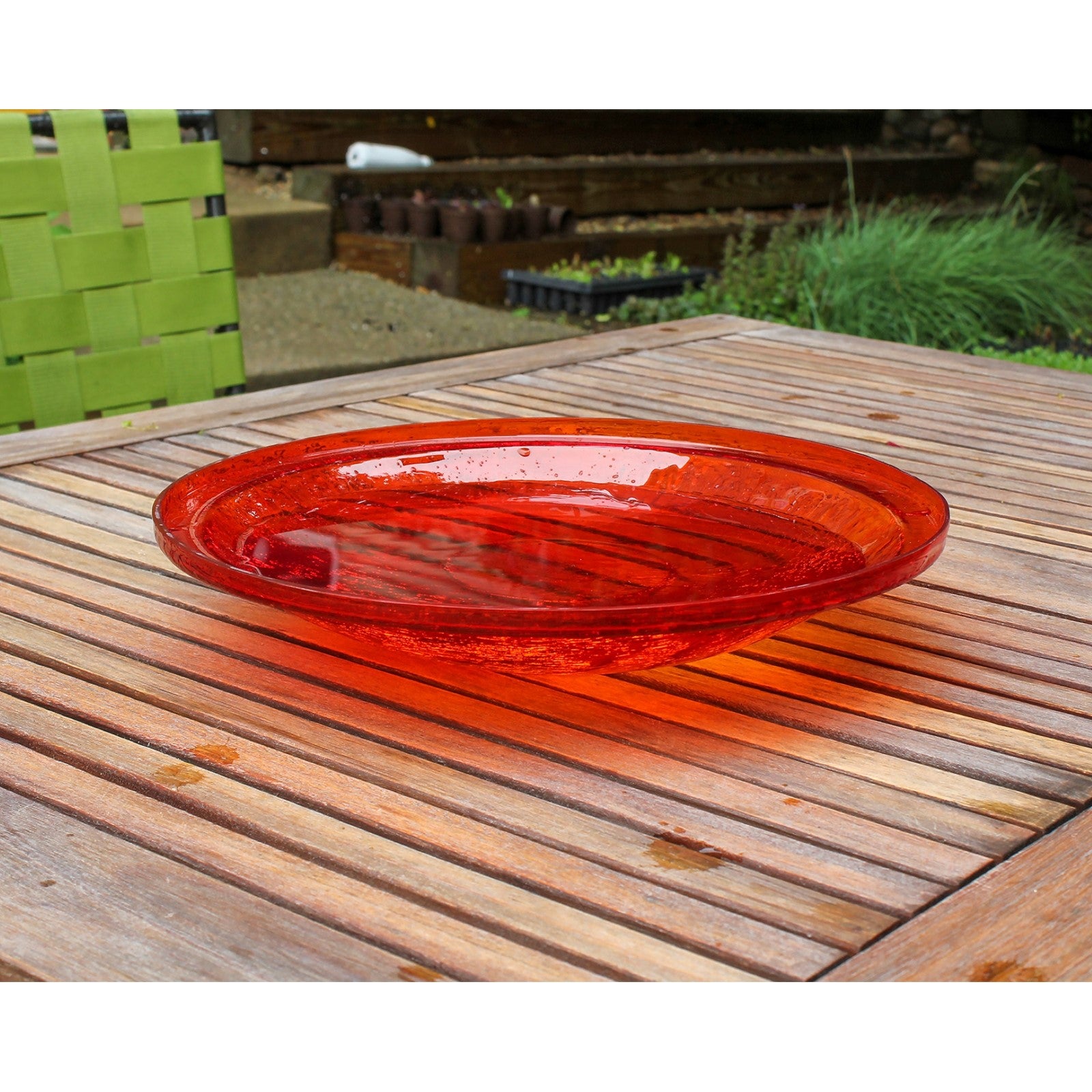 ACHLA 14in Red Crackle Glass Decorative Bowl | Handcrafted Art Glass | Patio & Garden Accent | 14 x 14 x 2.5 in | Model CGB-14R