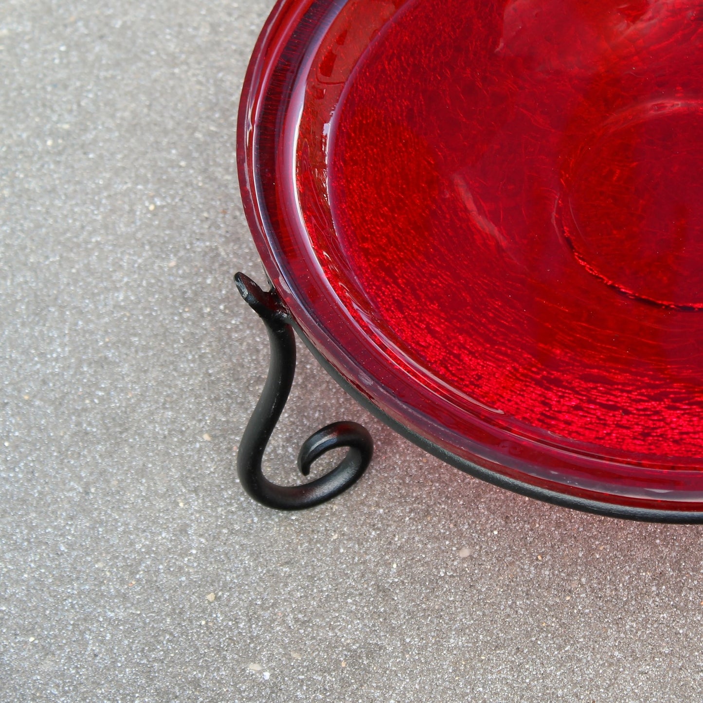 ACHLA 14in Crackle Glass Birdbath with Stand | Red Glass and Black Wrought Iron | Garden & Patio Accent | 14 x 14 x 6 in | Model CGB-14R-S2