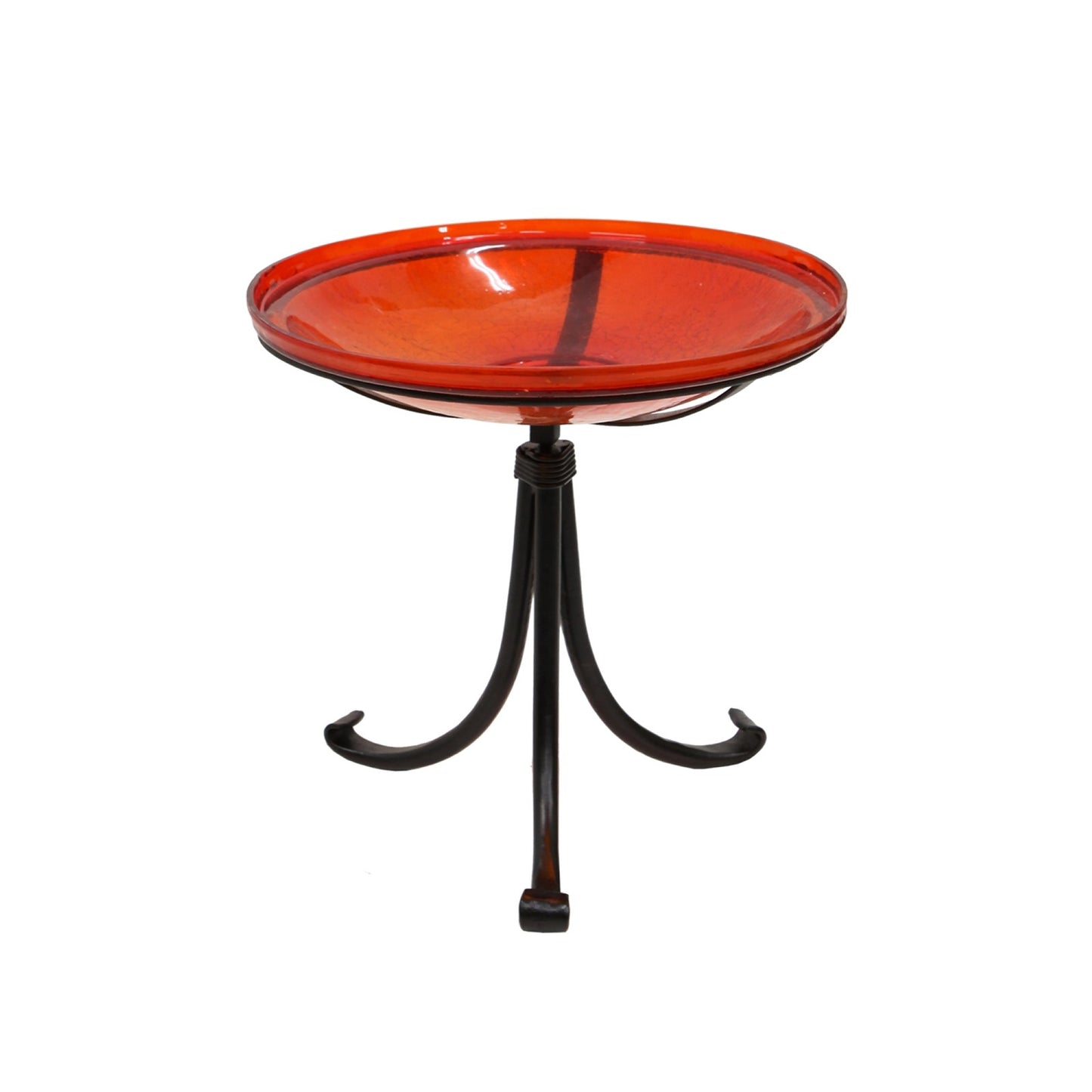 ACHLA Crackle Glass Birdbath with Tripod Stand | Red Glass Bowl and Black Wrought Iron Frame | Garden & Patio Accent | Model CGB-14R-TR2