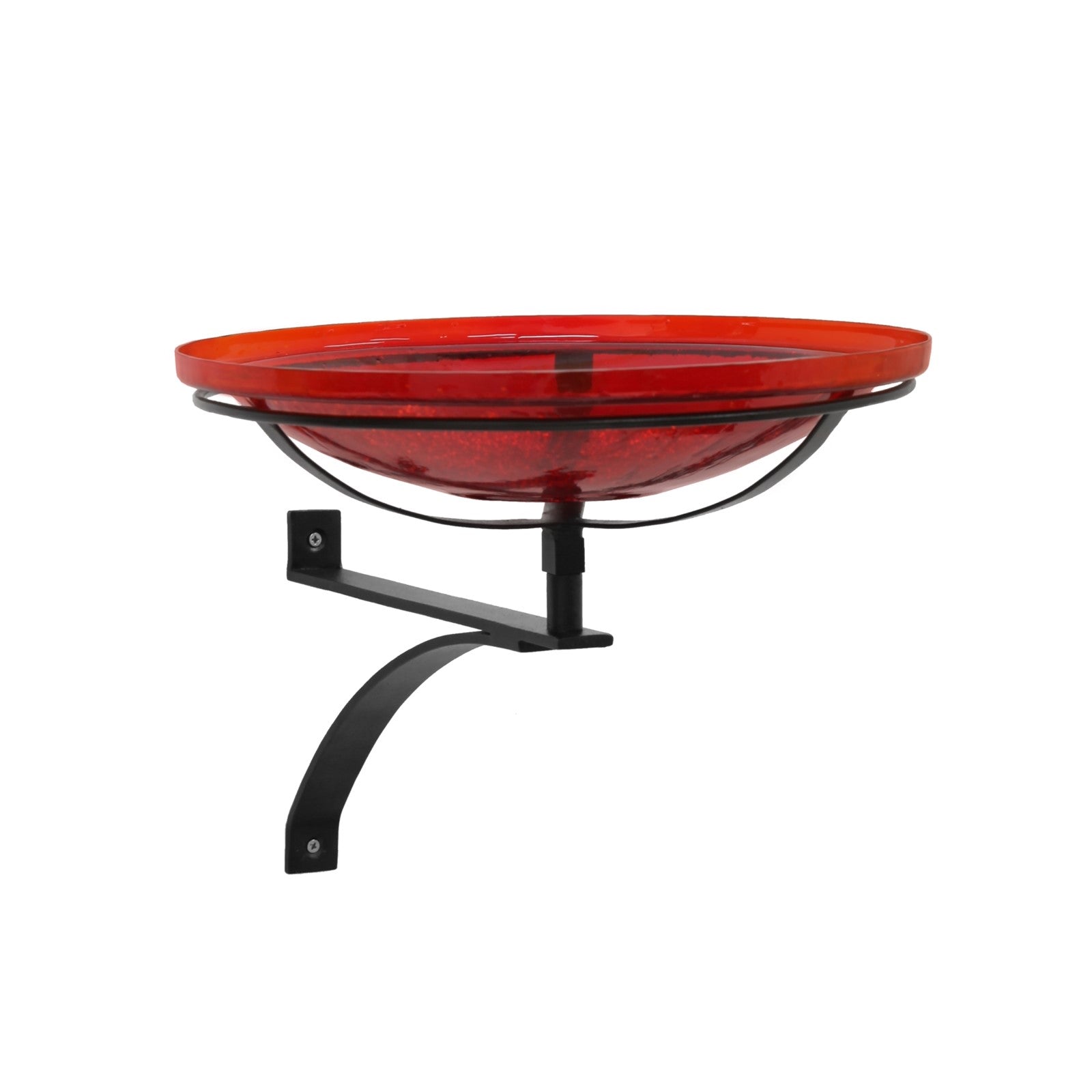 ACHLA Crackle Glass Birdbath Wall Bracket | Red Hand-Blown Glass Bowl on Black Wrought Iron | Porch, Deck & Garden Birdbath | Model CGB-14R-WM2