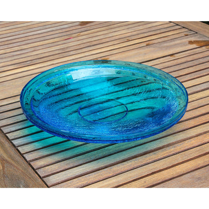 ACHLA 14in Teal Crackle Glass Decorative Bowl | Crackled Glass Art Bowl | Patio & Garden Accent | 14 x 14 x 2.5 in | Model CGB-14T