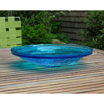 ACHLA 14in Teal Crackle Glass Decorative Bowl | Crackled Glass Art Bowl | Patio & Garden Accent | 14 x 14 x 2.5 in | Model CGB-14T