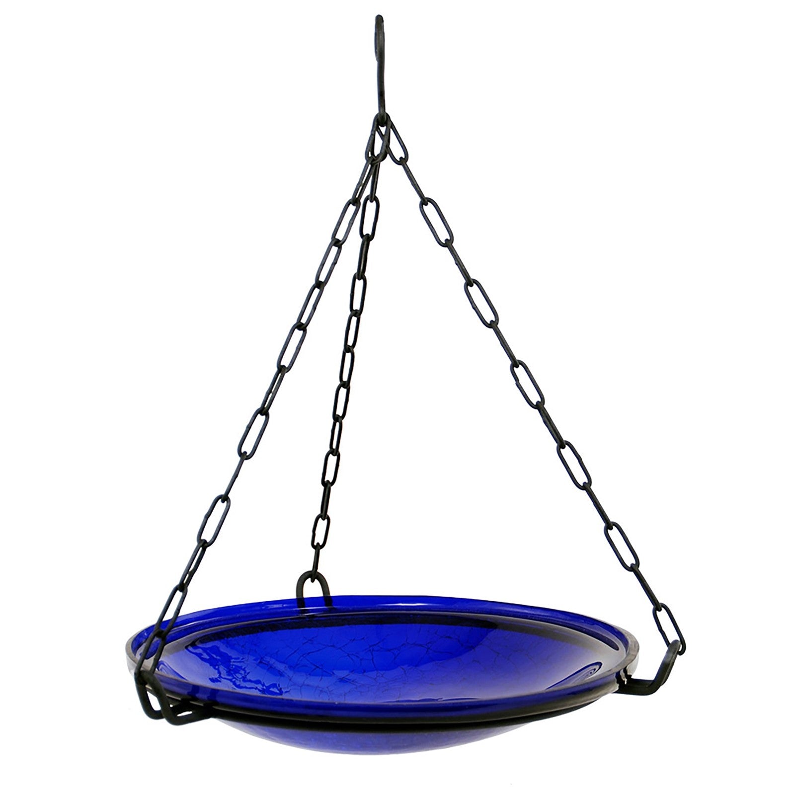 ACHLA Cobalt Blue Crackle Glass Hanging Birdbath Bowl 14in | Handcrafted Art Glass & Wrought Iron Chain | Garden Patio & Backyard | Model CGB-H-14CB