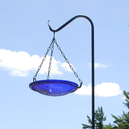 ACHLA Cobalt Blue Crackle Glass Hanging Birdbath Bowl 14in | Handcrafted Art Glass & Wrought Iron Chain | Garden Patio & Backyard | Model CGB-H-14CB