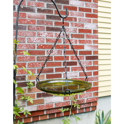 ACHLA Hanging Fern Green Crackle Bowl 14in Decorative Bowl | Outdoor Garden & Patio Birdbath | 13.75 x 13.75 x 2.5-17 in | Model CGB-H-14FG