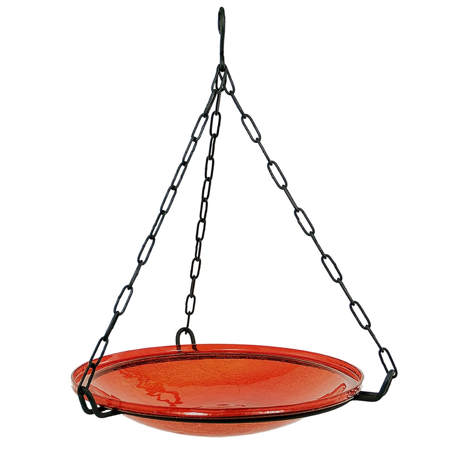 ACHLA CGB-H-14R 14in Hanging Red Crackle Glass Birdbath Bowl | Outdoor Garden & Patio Decorative Bowl | 13.75 x 13.75 x 17 in | Model CGB-H-14R