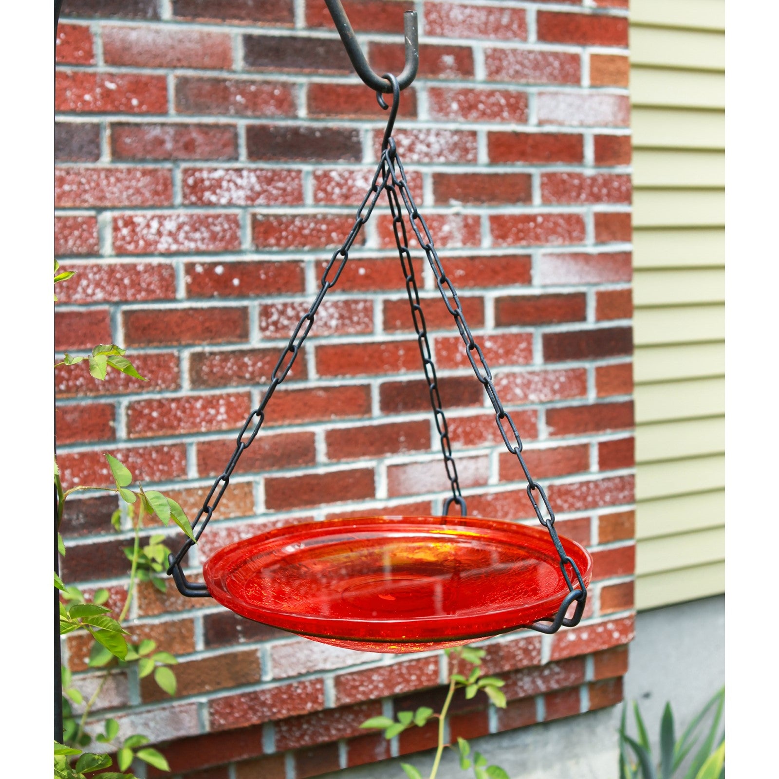 ACHLA CGB-H-14R 14in Hanging Red Crackle Glass Birdbath Bowl | Outdoor Garden & Patio Decorative Bowl | 13.75 x 13.75 x 17 in | Model CGB-H-14R