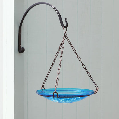 ACHLA Hanging Teal Crackle Glass Birdbath Bowl | Outdoor Garden & Patio Decor | 14in Diameter x 2.5in Deep | Model CGB-H-14T