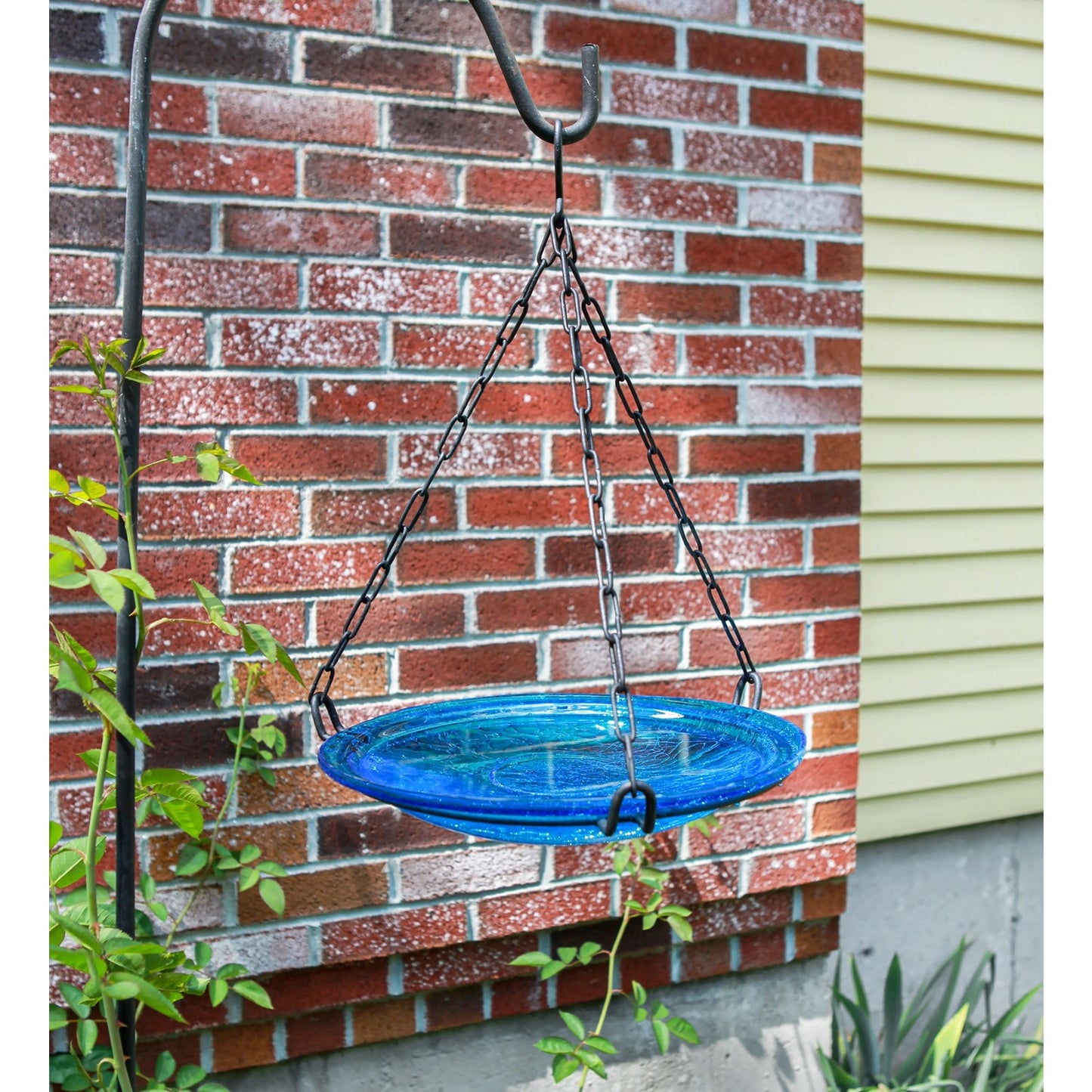 ACHLA Hanging Teal Crackle Glass Birdbath Bowl | Outdoor Garden & Patio Decor | 14in Diameter x 2.5in Deep | Model CGB-H-14T