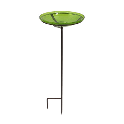 ACHLA Fern Green Crackle Glass Birdbath Bowl with Stand | 14in Outdoor Garden Decor | Patio & Backyard Water Feature | Model CGB-S-14FG