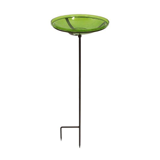 ACHLA Fern Green Crackle Glass Birdbath Bowl with Stand | 14in Outdoor Garden Decor | Patio & Backyard Water Feature | Model CGB-S-14FG
