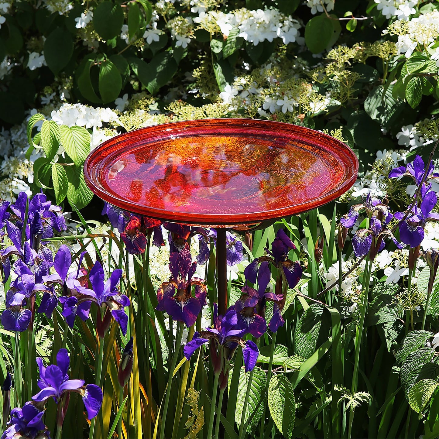 ACHLA Red Crackle Bowl with Stand 14in Decorative Bowl | Red Crackle Glass and Roman Bronze Cradle | Garden & Patio Accent | 13.75 x | Model CGB-S-14R