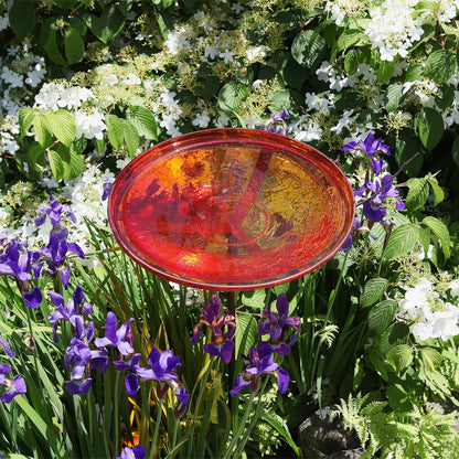 ACHLA Red Crackle Bowl with Stand 14in Decorative Bowl | Red Crackle Glass and Roman Bronze Cradle | Garden & Patio Accent | 13.75 x | Model CGB-S-14R