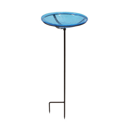 ACHLA Teal Crackle Glass Birdbath Bowl with Stand | Roman Bronze Metal Cradle | Outdoor Garden & Patio Decor | 14 in Dia x 2.5 in D | Model CGB-S-14T