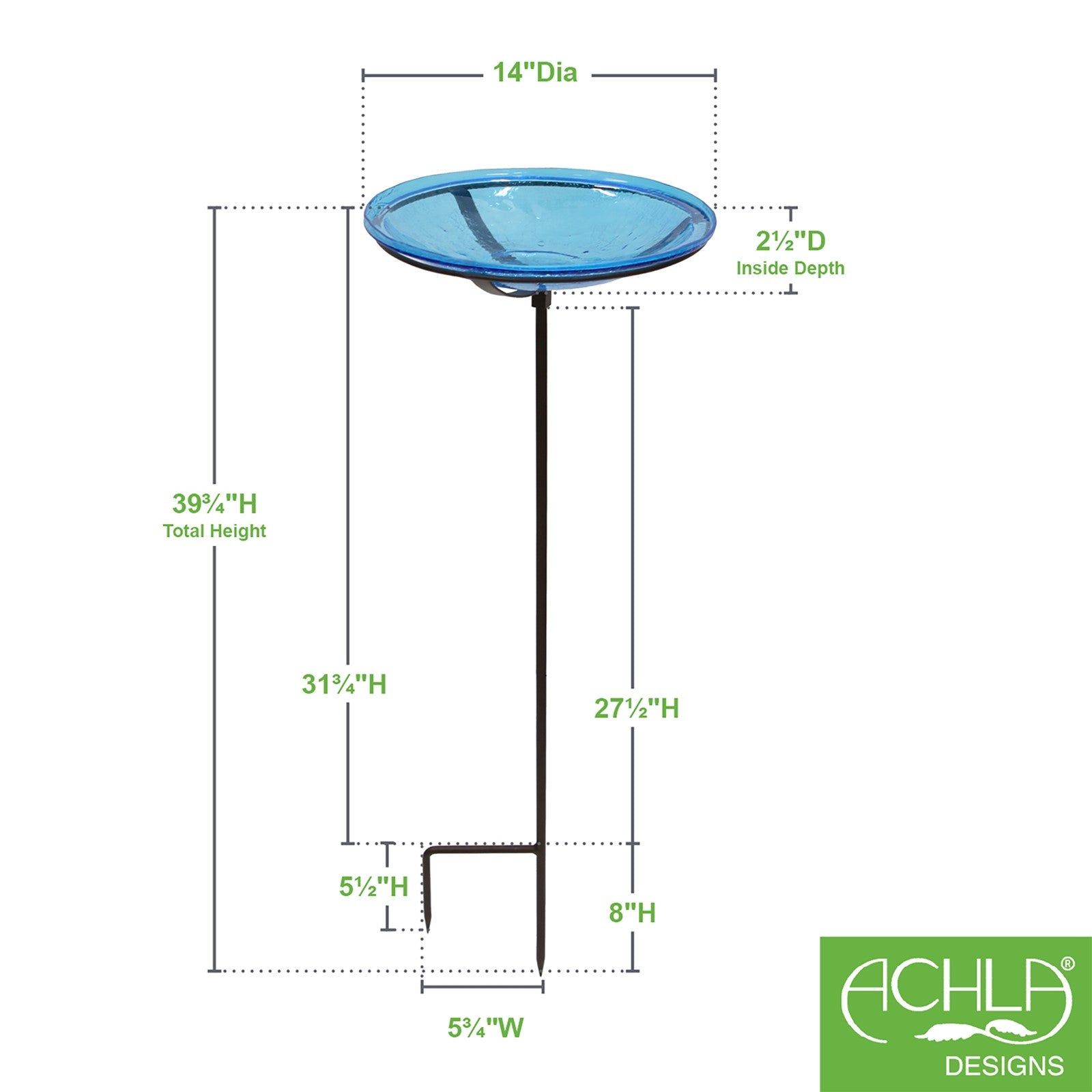 ACHLA Teal Crackle Glass Birdbath Bowl with Stand | Roman Bronze Metal Cradle | Outdoor Garden & Patio Decor | 14 in Dia x 2.5 in D | Model CGB-S-14T