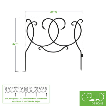 ACHLA Scroll Border Fence Section 4-Pack | Traditional Victorian Wrought Iron | Garden Edging & Flower Bed Border | 24 x 22 in Each | Model DFS-02-4
