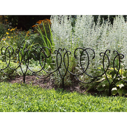 ACHLA Scroll Border Fence Section 4-Pack | Traditional Victorian Wrought Iron | Garden Edging & Flower Bed Border | 24 x 22 in Each | Model DFS-02-4