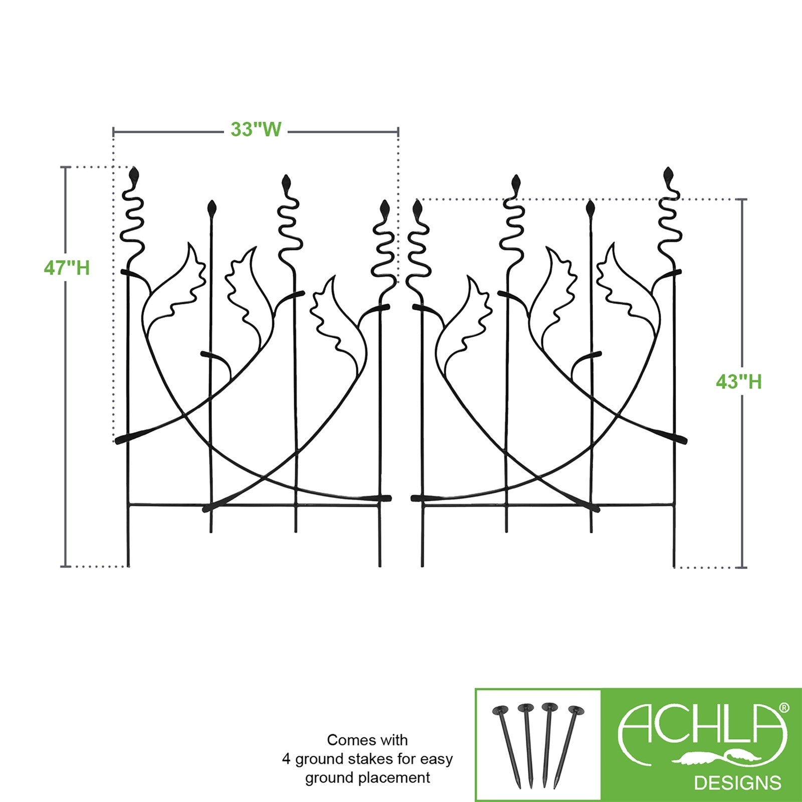 ACHLA Acanthus Fence Trellis 33in W x 43in H | Traditional Wrought Iron Black Powdercoat | Garden Border & Climbing Plant Support | Model DFS-08-2