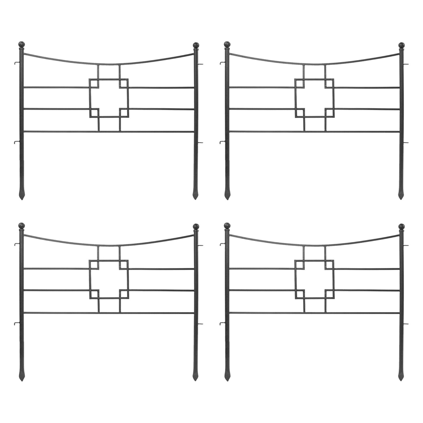 ACHLA Square-on-Squares Fence Section 4-Pack | Graphite Powdercoat Wrought Iron | Garden & Landscape Border | 36 x 1.5 x 31.5 in Each | Model DFS-25-4
