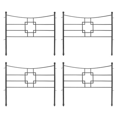 ACHLA Square-on-Squares Fence Section 4-Pack | Graphite Powdercoat Wrought Iron | Garden & Landscape Border | 36 x 1.5 x 31.5 in Each | Model DFS-25-4