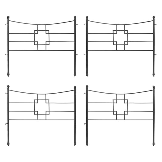 ACHLA Square-on-Squares Fence Section 4-Pack | Graphite Powdercoat Wrought Iron | Garden & Landscape Border | 36 x 1.5 x 31.5 in Each | Model DFS-25-4