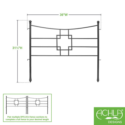 ACHLA Square-on-Squares Fence Section 4-Pack | Graphite Powdercoat Wrought Iron | Garden & Landscape Border | 36 x 1.5 x 31.5 in Each | Model DFS-25-4