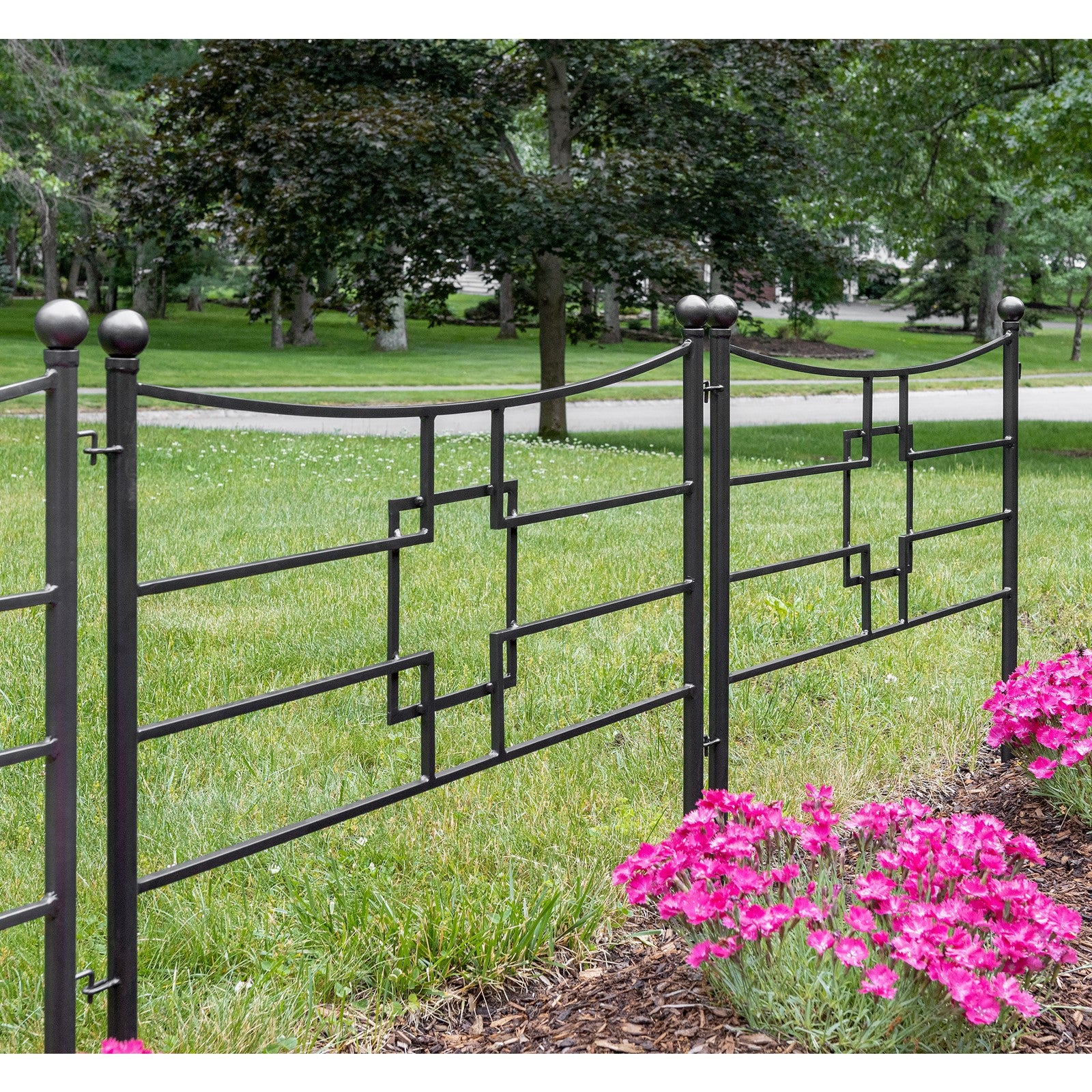 ACHLA Square-on-Squares Fence Section 4-Pack | Graphite Powdercoat Wrought Iron | Garden & Landscape Border | 36 x 1.5 x 31.5 in Each | Model DFS-25-4