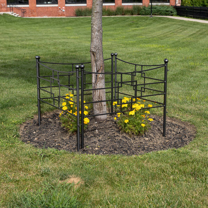 ACHLA Square-on-Squares Fence Section 4-Pack | Graphite Powdercoat Wrought Iron | Garden & Landscape Border | 36 x 1.5 x 31.5 in Each | Model DFS-25-4